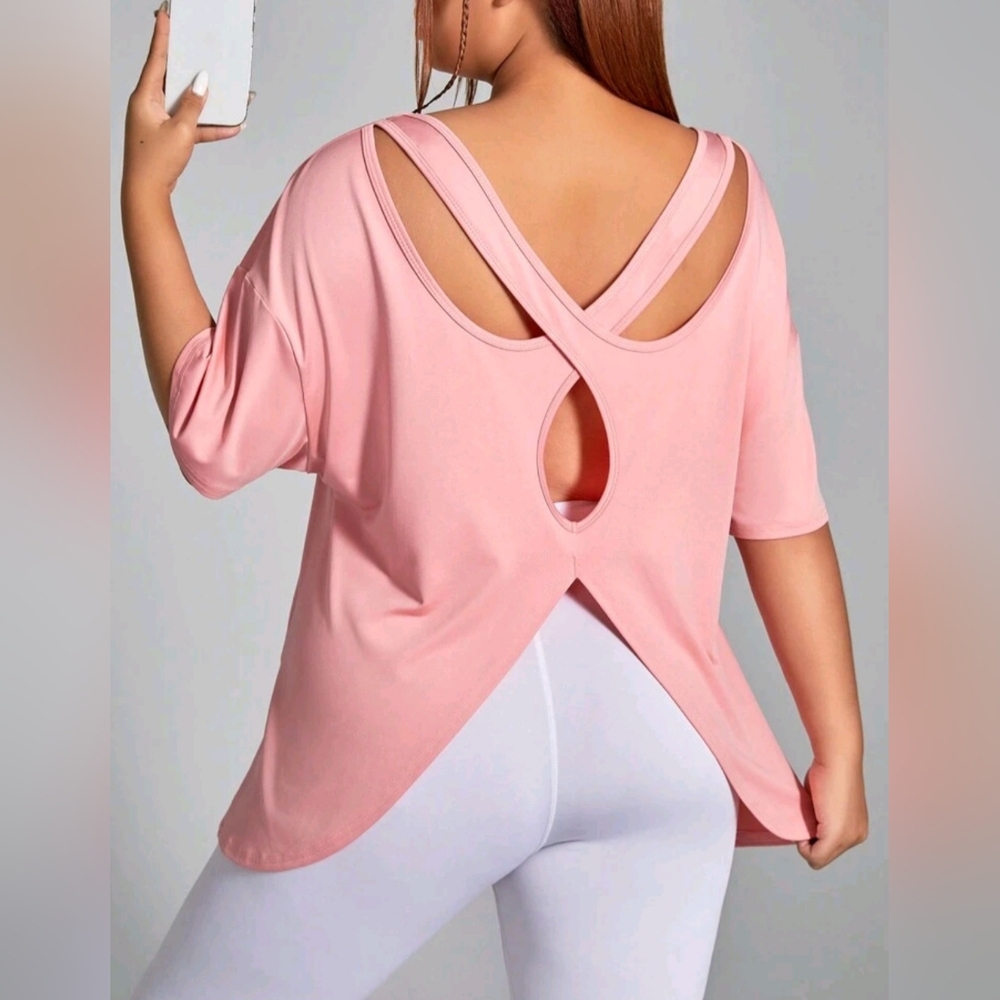 Baby Pink Workout Top with Crisscross Back